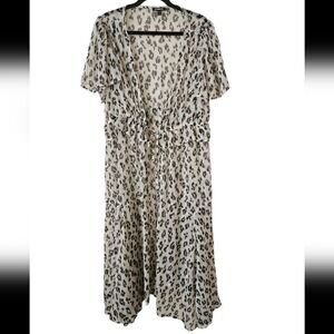 Express Women's Leopard Print Flowy Chiffon Open Front Maxi Duster  Size L